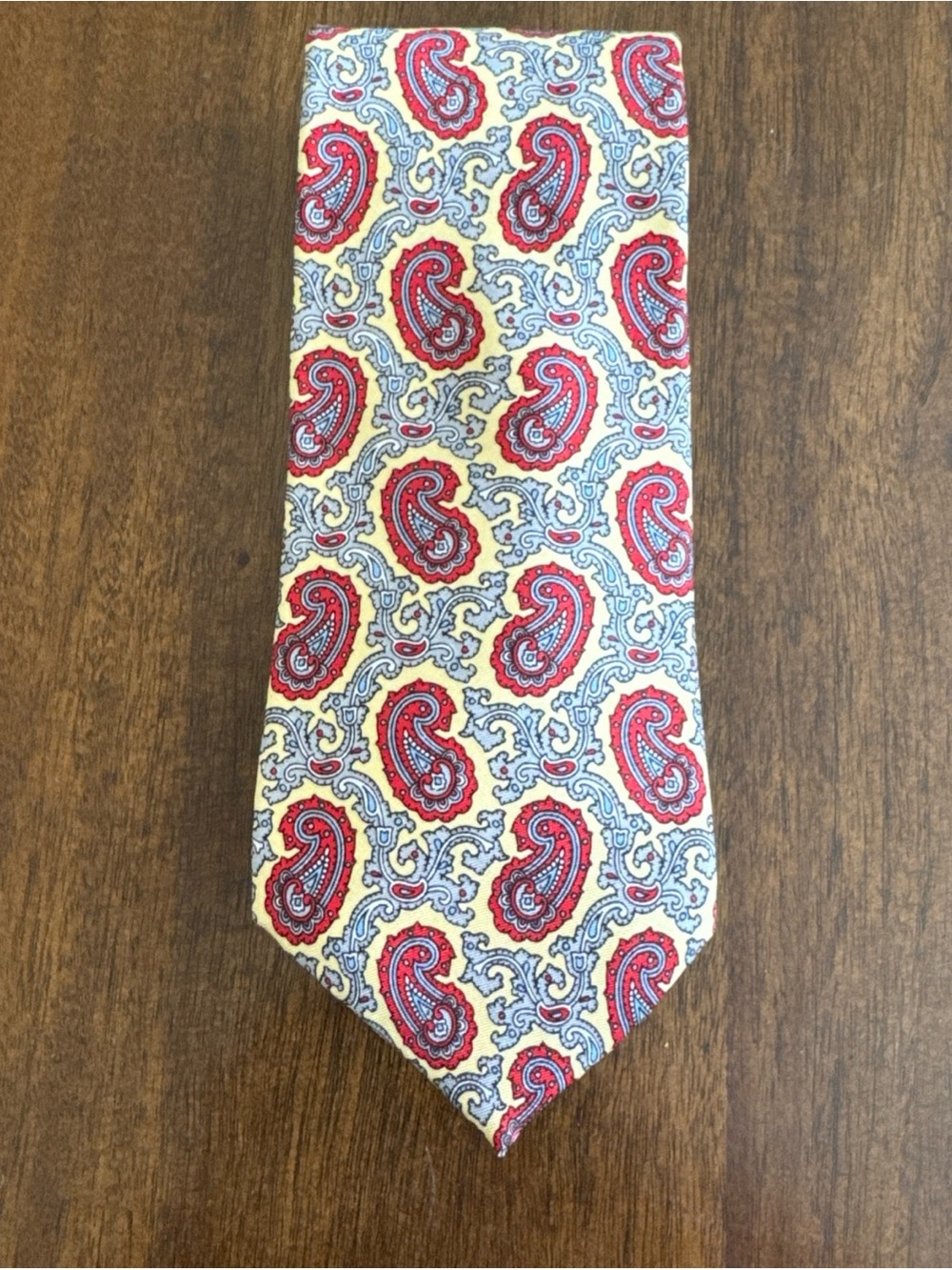 Hardy Amies Yellow Red Gray Paisley Mens Silk Tie London Saville Rd Vintage
